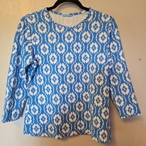 J Mclaughlin Stretchy Elbow Length Sleeve Top Blue White M